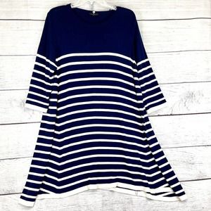 Topshop Blue White Stripes Flare A-line Dress Knit Long Sleeve Size 12 NWOT